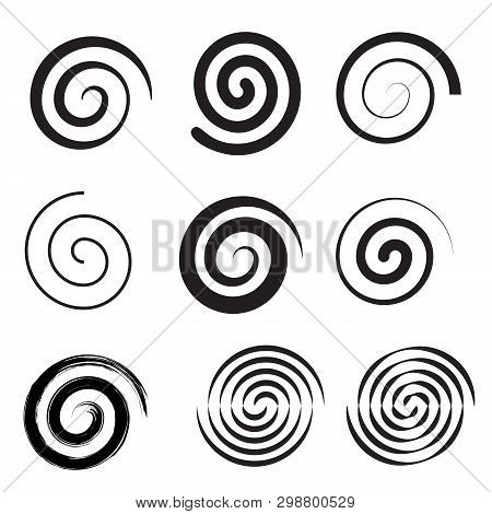 Spiral Collection. Set Of Simple Spirals. Set Of Black Elements For Design. Vector Illustration Flat