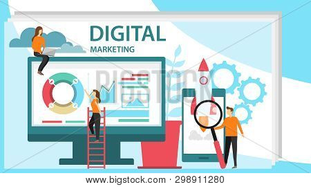 Digital Marketing Concept. Concept For Digital Marketing Agency. Specialists Working On Digital Mark