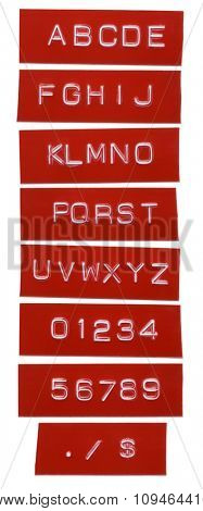 punch letter alphabet on red labeling tape