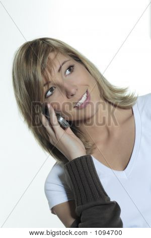 Young Blond Caucasian Woman With Phone