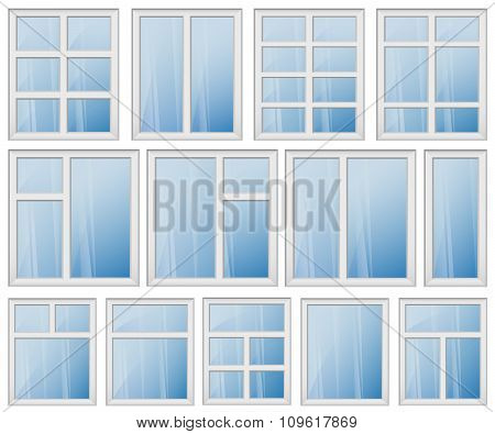 Window Frame Design Set Blue Glass