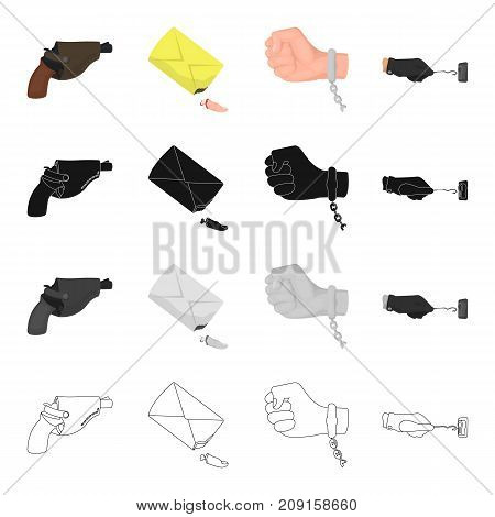 Criminal, gloves, picklock and other  icon in cartoon style.Pistol, holster, weapon, icons in set collection