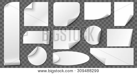 Curled Corners Paper Stickers. Adhesive Sticker, Blank Tag Labels And Label With Realistic Shadow. C