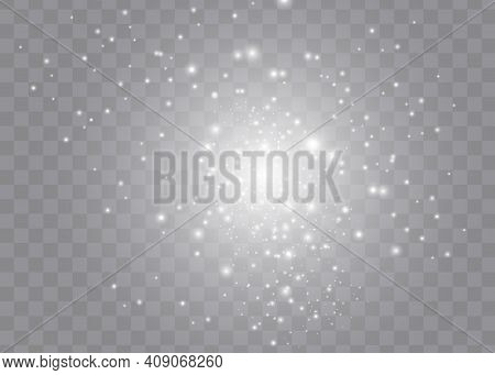 The Dust Sparks And Golden Stars Shine With Special Light. Vector Sparkles On A Transparent Backgrou