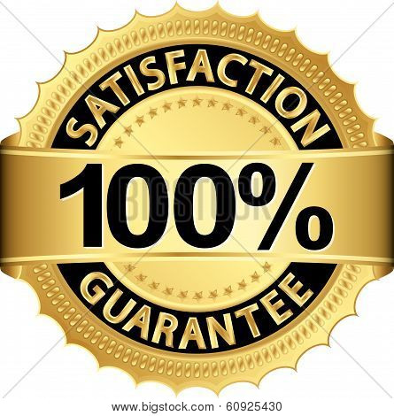 100 Percent Satisfaction Guarantee Golden Sign With Ribbon, Vector Illustration