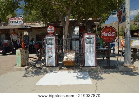 Old Gas Station At HackBerry June 22 2017. Route 66. Arizona USA EEUU.