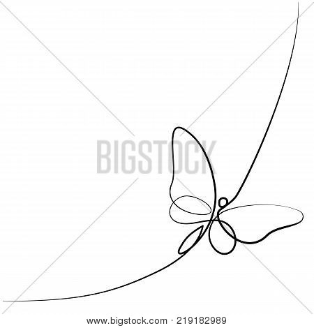 Continuous one line different width drawing. Flying butterfly logo. Black and white vector illustration. Concept for logo, card, banner, poster, flyer