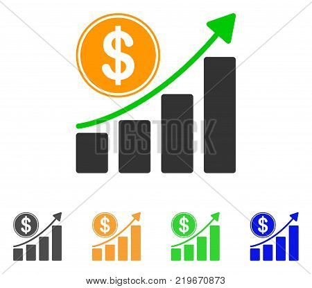 Dollar Growth Chart icon. Vector illustration style is a flat iconic dollar growth chart symbol with gray, green, blue, yellow color versions. Designed for web and software interfaces.