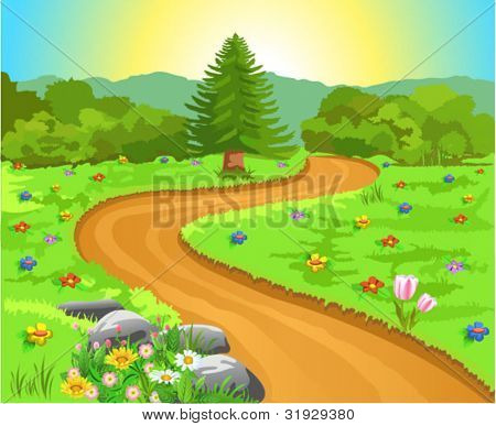 Curved path in natural landscape