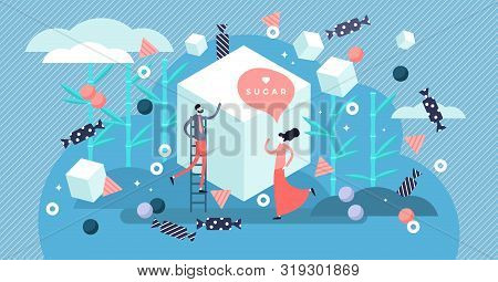 Sugar Vector Illustration. Flat Tiny Sweet Taste Product Person Concept. Delicious Dessert Ingredien