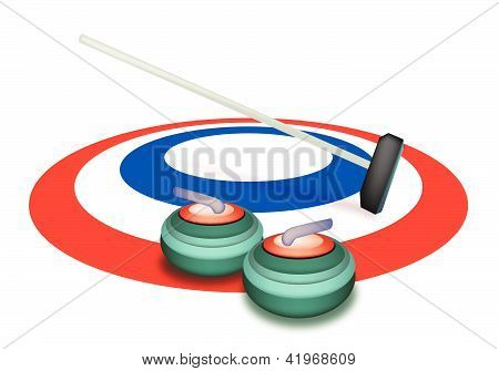 A Collection Of Curling Stones On Ice