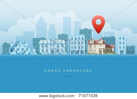 Vector flat illustration of city landscape. OPtions concept. Elements are layered separately in vector file. Easy editable. 