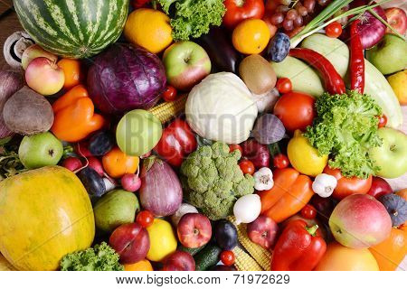 Fresh organic fruits and  vegetables close-up