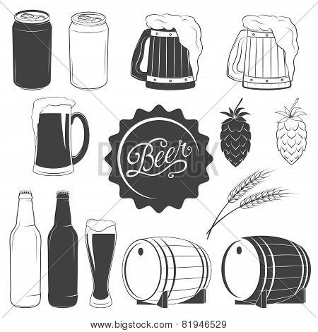 Vector beer monochrome icons set