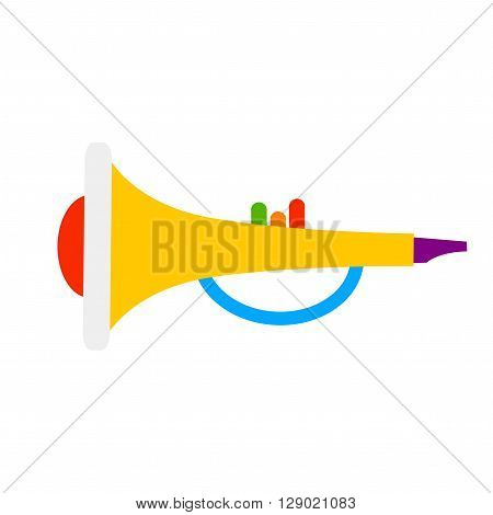 Trumpet on white background. Isolated trumpet. Colorful vector trumpet. Cute toy trumpet. Trampet for kids. Trumpet logo.