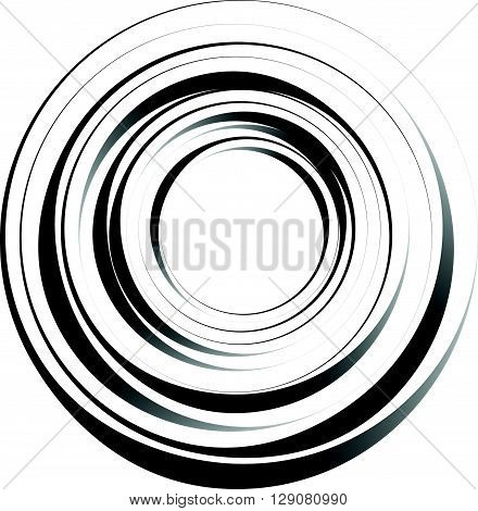 Concentric Circles. Radiating, Radial Circles Monochrome Abstract Element. Rotating, Spiral, Vortex