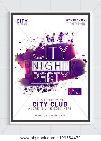 City Night Party Template, Dance Party Flyer, Night Party Banner or Club Invitation with glossy abstract design.