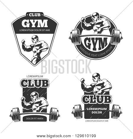 Gym and fitness vector emblems, labels, badges, logos. Sport label, logo fitness gym, badge gym fitness, bodybuilding gym logo, fitness club illustration