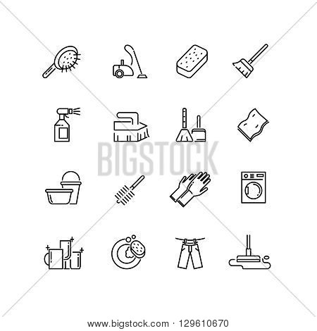 Cleaning line vector icons. Brush cleaning, equipment cleaning, broom icon, household cleaning, service icon cleaning illustration