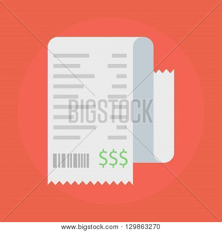 Receipt vector icon in a flat style. Receipts Icon isolated on a colored background. Concept paper receipts icons. Design receipt icon with a total cost.