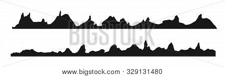 Mountains Silhouettes On The White Background. Wide Semi-detailed Panoramic Silhouettes Of Highlands