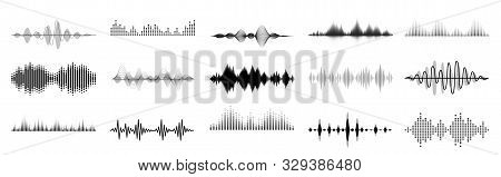 Black Sound Waves. Abstract Music Wave, Radio Signal Frequency And Digital Voice Visualisation. Tune