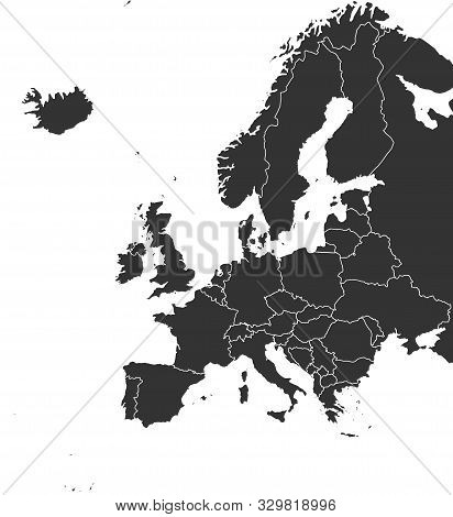 Modern European Continent With Countries Political Map Vector Illustration. Black Color. Europe Map.