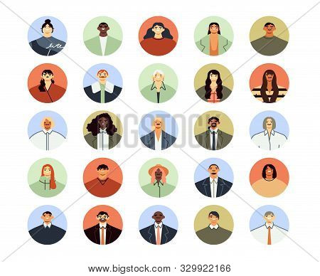 Office Workers Avatars. Round Business Men And Women Portraits, Professional Worker Avatar And Emplo