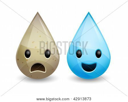 Vector de gotas de agua sucia y limpia