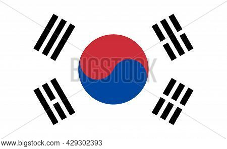 South Korea Flag. Korean National Icon. Symbol Of Yinyang On Flag. Emblem Of Republic Of South Korea