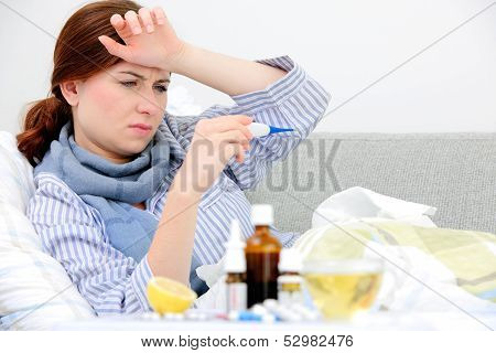 Sick Woman  Lying In Bed