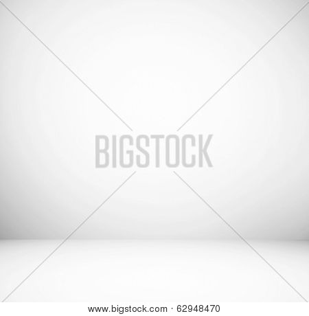 Abstract illustration background texture of light gray and blue gradient wall, flat floor, white ceiling and sides from metal in empty spacious room interior with mist and haze