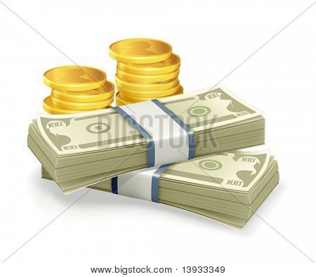 Paper Currency and coins, vector