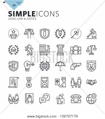 Modern thin line icons of law and lawyer services. Premium quality outline symbol collection for web design, mobile app, graphic design. Mono linear pictograms, infographics and web elements pack.