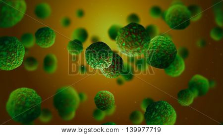 3D render bacteria virus. 3d render microbe. Human immune system virus. Bacteria virus or germs microorganism cells under microscope. High Quality 3D Render