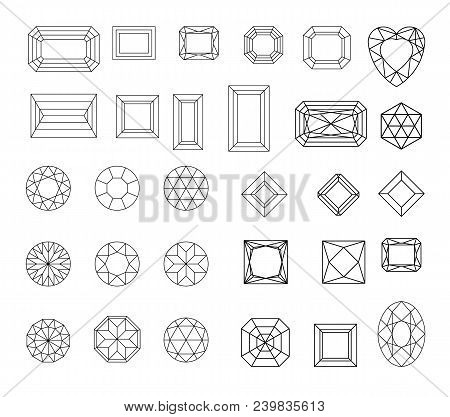 Diamond. Vector Set Of Gems Drawing Line. Crystal Forms. Geometric Shapes Of Precious Stones. Jewelr