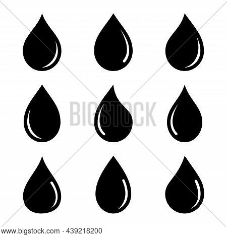 Water Drop Icon Different Shape. Water Rain Drops. Water Drops Collection Set, Oil Drop.