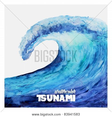 Watercolor ocean tsunami waves