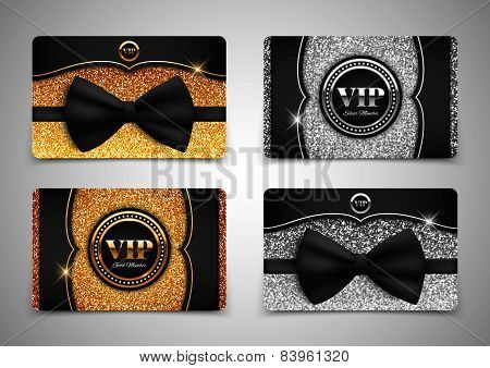 Gold And Silver Vip Cards With Glitter, Gift, Voucher, Certificate, Vector Illustration