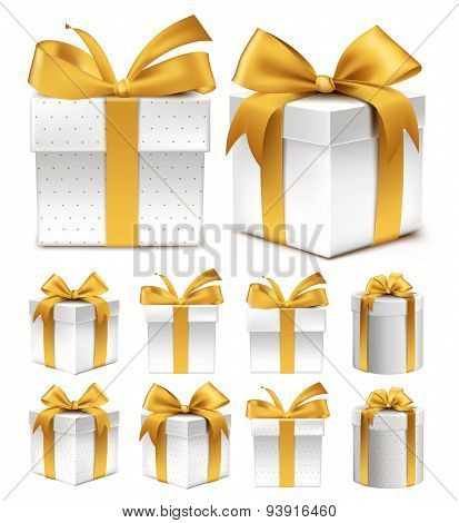 Collection Realistic of Colorful Gold Pattern Gift Box