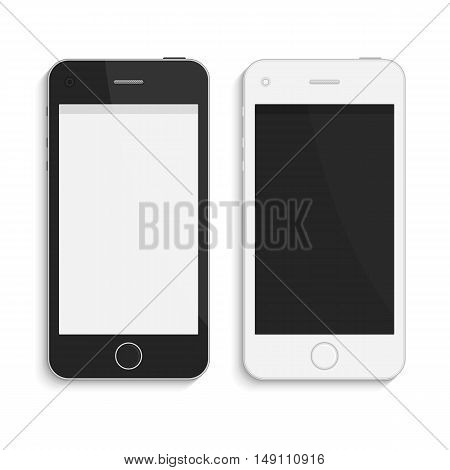 Realistic vector smart phones. Modern phone, mock up, isolated on white background. Black and white version. Mobile phone with a blank screen.