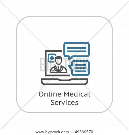 Online Medical Services Icon. Flat Design. Isolated Illustration. Laptop with online session where the doctor answers questions.