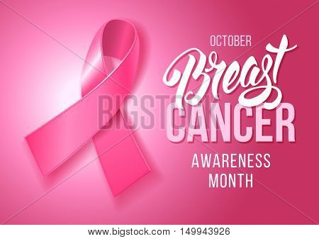 Breast Cancer Awareness Background with Pink Ribbon. October is month of Breast Cancer Awareness in the world. Vector stock illustration.