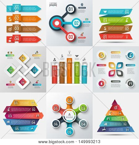 Business data visualization. Process chart. Abstract elements of graph, diagram with 3, 4, 5 and 6 steps, options, parts or processes. Vector business template for presentation. Creative concept for infographic.