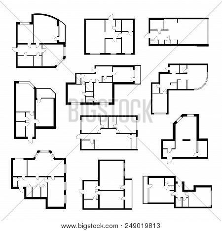 Apartment Plan Set. Architect Scale Diagram Of Rooms Viewed From Above, Relationships Between Spaces