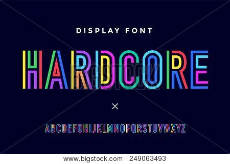 Line Condensed Alphabet And Font. Colorful Uppercase Outline Letters. Type, Typography Letter Line F