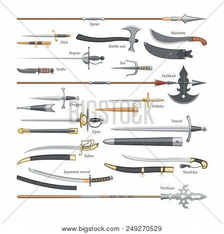 Sword Vector Medieval Weapon Of Knight With Sharp Blade And Pirates Knife Illustration Broadsword Se