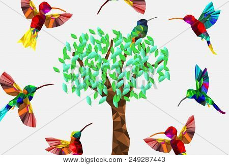 Pattern With Low Poly Colorful Hummingbird With Abstract Back Ground,animal Geometric,party Birds Co