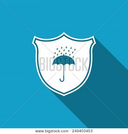 Waterproof Icon Isolated With Long Shadow. Shield And Umbrella. Water Protection Sign. Water Resista