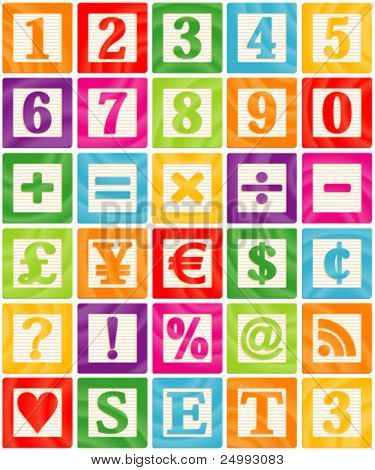 Vector Baby Blocks Set 3 of 3 - Numbers, Maths, Currencies & Symbols